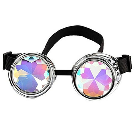 C.F.GOGGLE Kaleidoscope Steampunk Glasses Goggles with Rainbow Crystal Glass Lens Halloween
