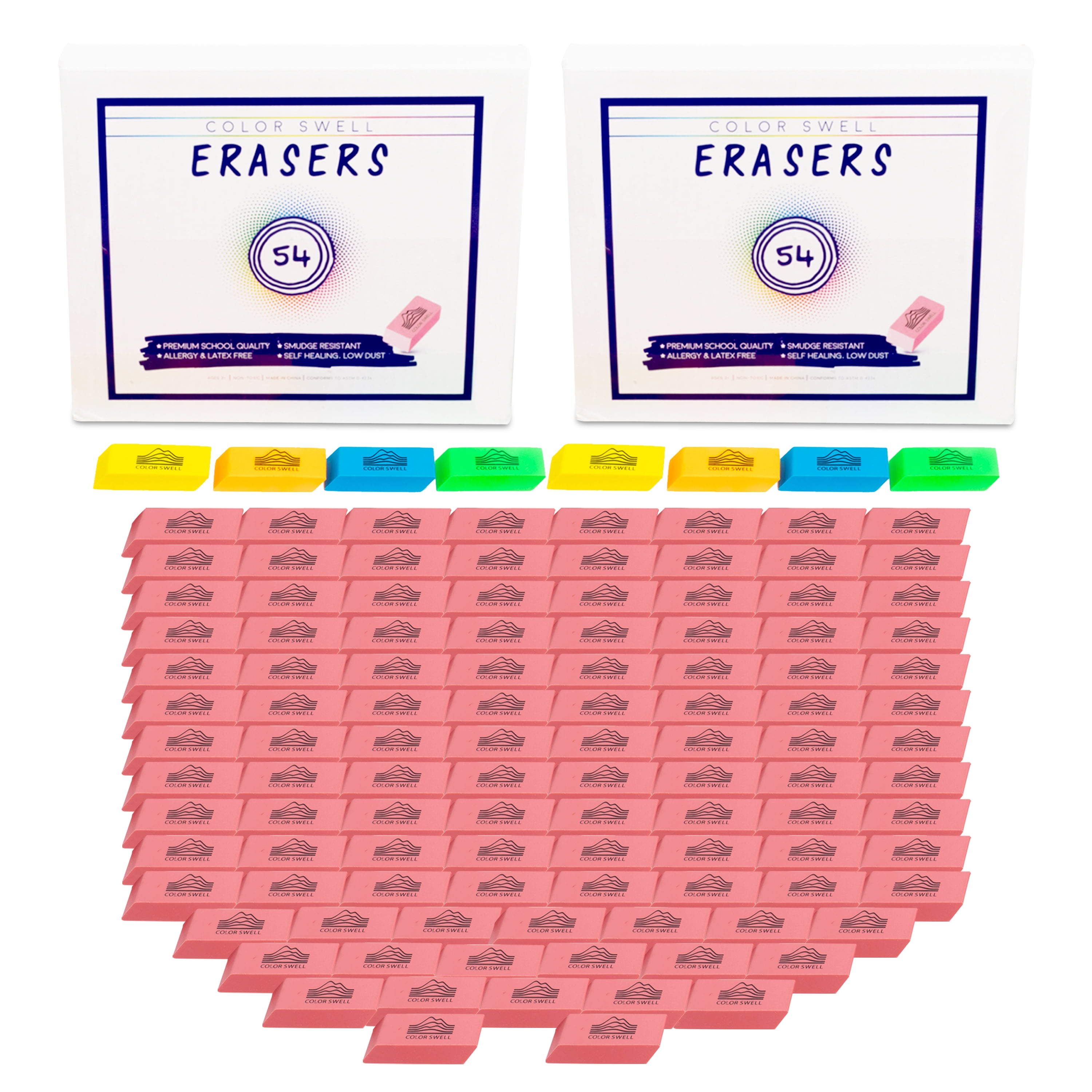 Color Swell Bulk 108 Pack of Pink and Neon Erasers for Kids, School, Home, and Office