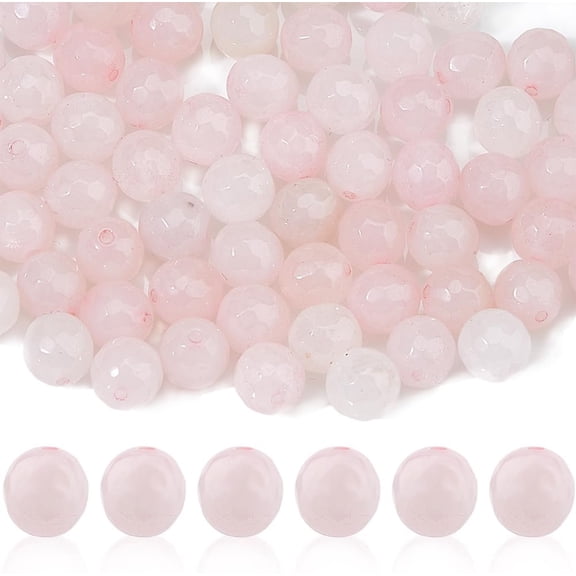 72Pcs Natural Rose Quartz Beads 8mm Natural Stone Bead Strands Faceted Rose Quartz Beads Round Gemstone Bead for Jewelry Making DIY Bracelet Necklace Hole: 1mm Colorful