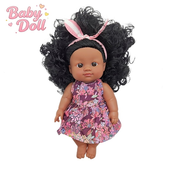 Realistic African American Black Reborn Mini Baby Doll, Combable Curly Hair PVC Doll, Movable Limbs Dress Up Pretend Play Toy, Cuddly Companion Christmas Birthday Gift for Toddlers Kids Girls Ages 3