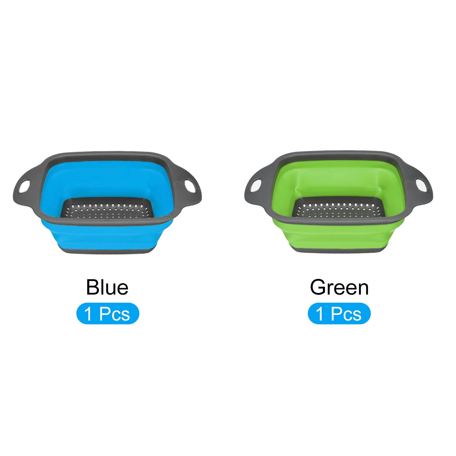 Unique Bargains 2 Pcs Foldable Silicone Strainer for Pasta Veggies Fruits Blue Green