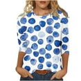 thumbnail image 2 of Levmjia Hauts à Manches 3/4 pour Femmes Liquidation Automne Mode Décontractée à Blocs de Couleur Col Rond T-shirt Blouse, 2 of 4