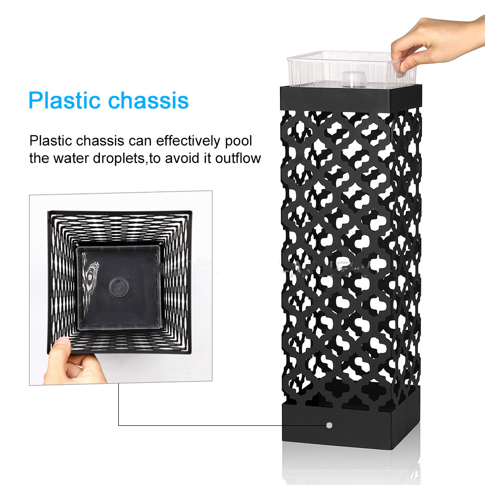Square Umbrella Stand Rack Metal Umbrella Holder with Drip Tray For Home Office Decoration,Black