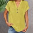 thumbnail image 2 of DHFJKG T Shirts For Women Short Sleeve Linen Summer Top Solid Color V Neck Curved Hem Basic Tee Business Casual Outfits Comfortable Tops, 2 of 4
