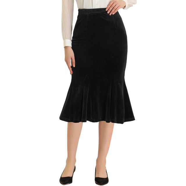 Falda de sirena de terciopelo con espalda elástica retro ceñida elegante femenina para mujer Negro S