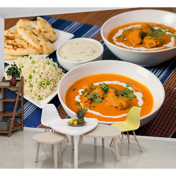 Wallpaper Food Curry Naan Rice Vegetables Cream Photorealism Food Peel and Stick Wall Murals 69"H x 96"W Removable PVC Wall Paper Self-Adhesive Wall Paintings Art Decor for Bedroom Living Room