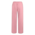 thumbnail image 6 of ibuvkizy Wide Leg Pants for Women Lightweight Cotton Linen Drawstring Waist Loose Solid Color Lounge Trousers with Pockets Pink,XL, 6 of 9