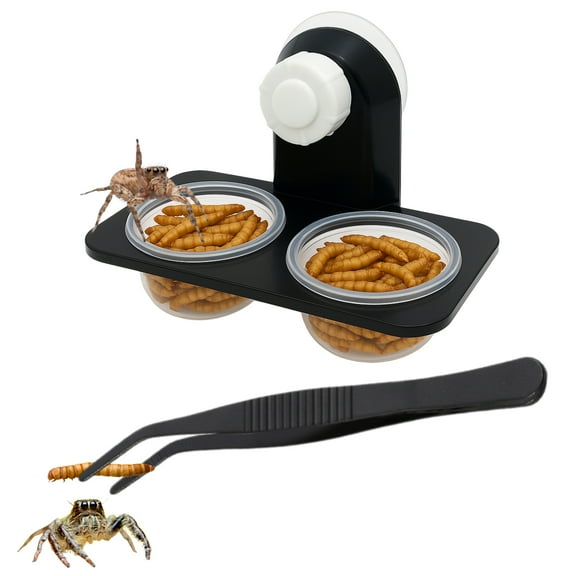 Jumping Spider Feeding Dish Kit with Tweezers, Dual Cup Feeding Ledge Bowl for Small Reptile and Tarantula Enclosures