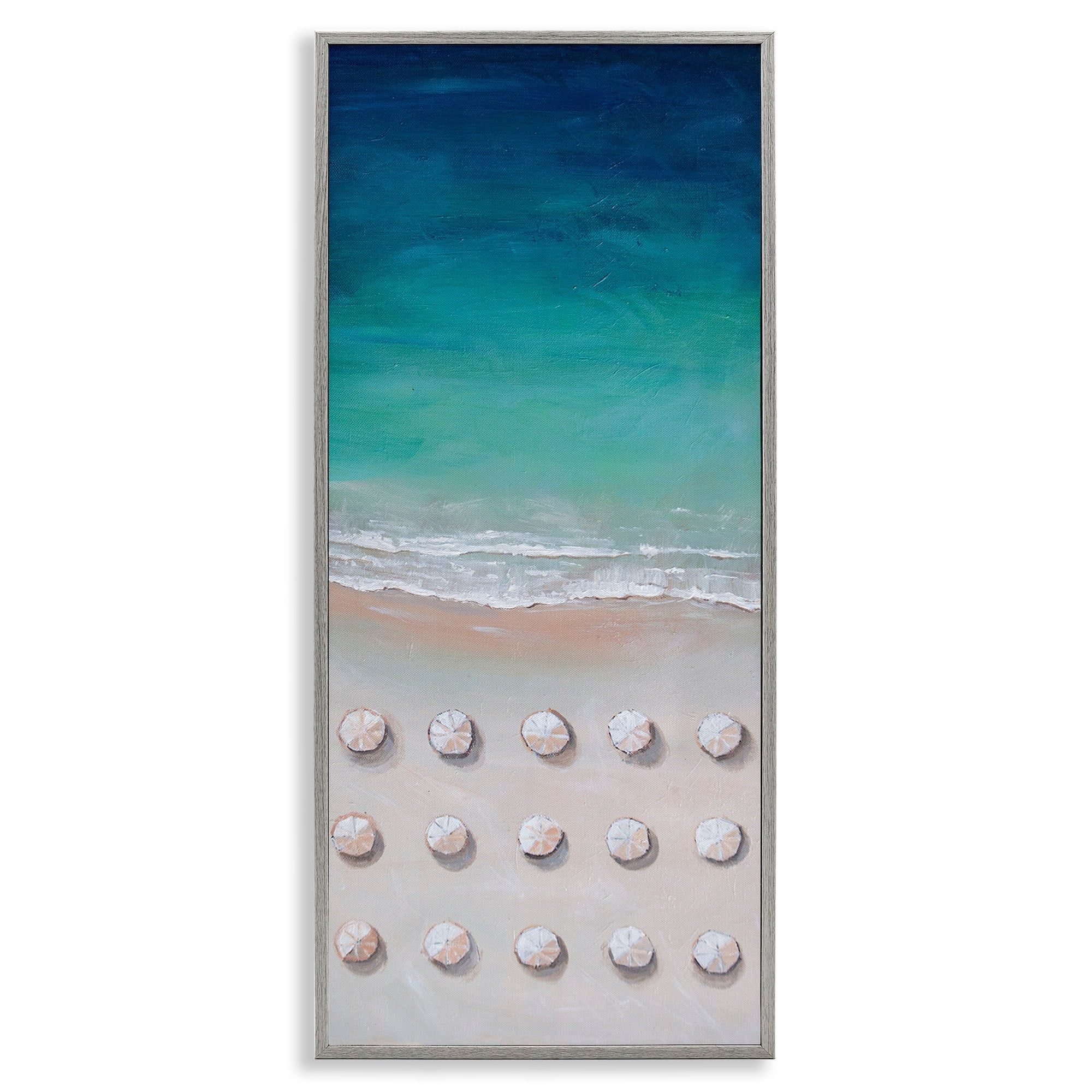 Stupell Industries Umbrella Beach Coast Deep Blue Waters Aerial Painting, 13 x 30, Design by Lauren Jane