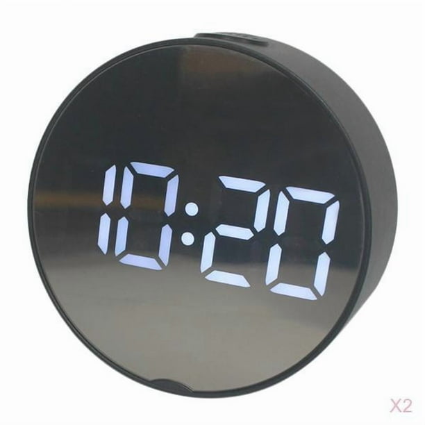 2x LED Pantalla Grande Despertador De Cabecera Reloj Digital Marco Negro Luz Blanca