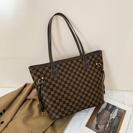 Merkaren Checkered Handbags for Women Large Tote Purses Designer Shoulder  Bags Top Handle Satchel Fashionable Leather Handbag