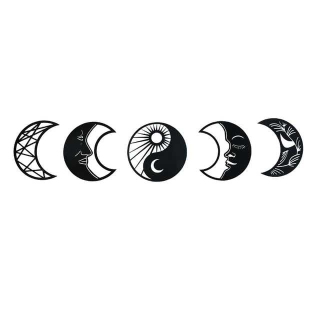 Adhesivo de pared creativo con diseño de fases lunares nórdicas, ideal para decorar el dormitorio y la sala de estar. Negro