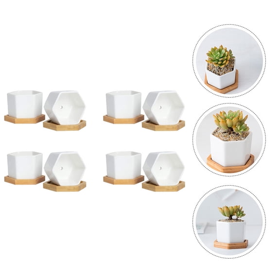KALLORY Ceramic Flower Pots Hexagon for Indoor Office 4Set