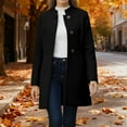 thumbnail image 2 of Womens Trench Coat Sevevn Winter Coat for Women Stand Collar Single Breasted Pea Coat Mid-Long Outwear with Pocket, 2 of 9