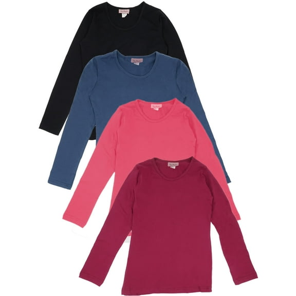Miss Popular 4-Pack Girls' Long Sleeve Crew Neck T-Shirts, Sizes 7-16