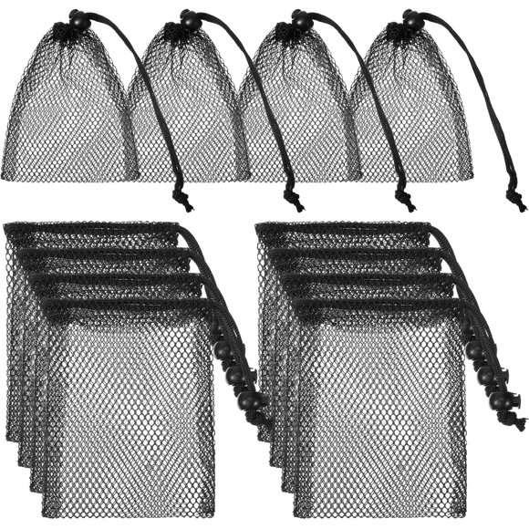 10pcs Small Mesh Bags Drawstring, Black Mesh Bags Drawstring, 4" X 5.7"Mini Nylon Net Bag with Cord Lock for Travel Laundry Stuff Organizing Storage Bag