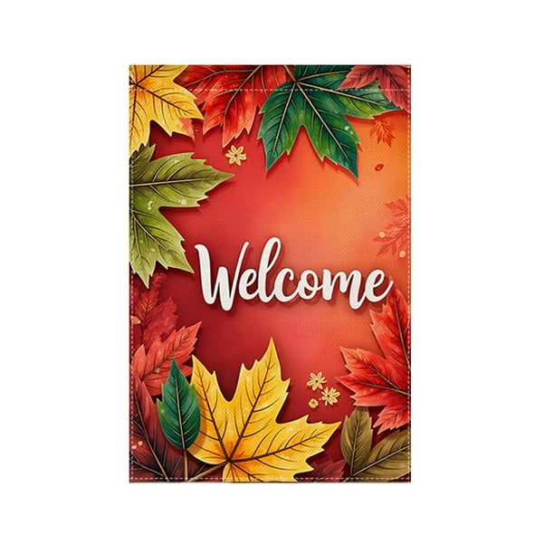 Decoraciones de Otoño para el Hogar Bienvenida a la Bandera Del Jardín Del Otoño, 12x18 Pulgadas, Calabaza Y Hoja de Arce con Patrón de Anciano, Bandera Del Patio Pequeño de Acción de Gracias, Decorac