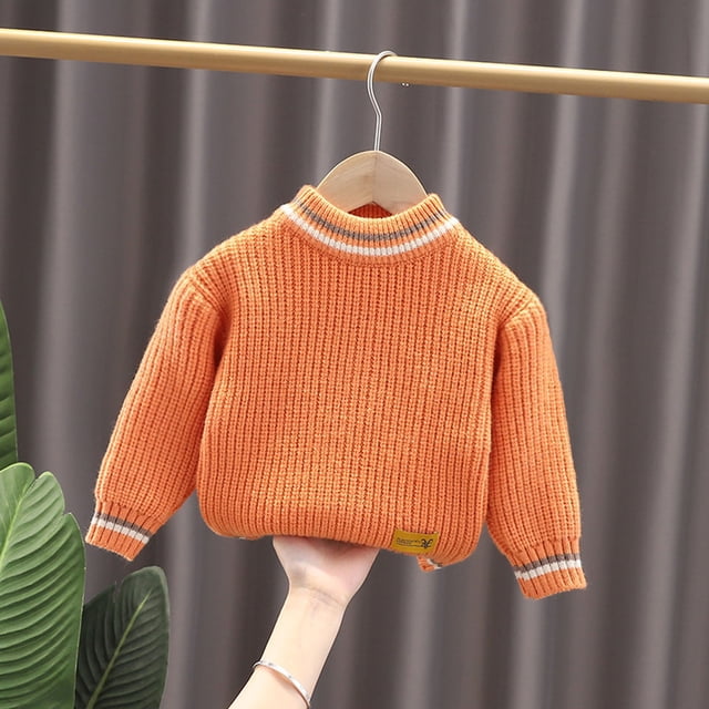 Cowsor Toddler Neck Ribbed Knit Sweater Baby Boys Girls Fall Winter Cozy Soft Warm Pullover Chunky Striped Sweatshirt