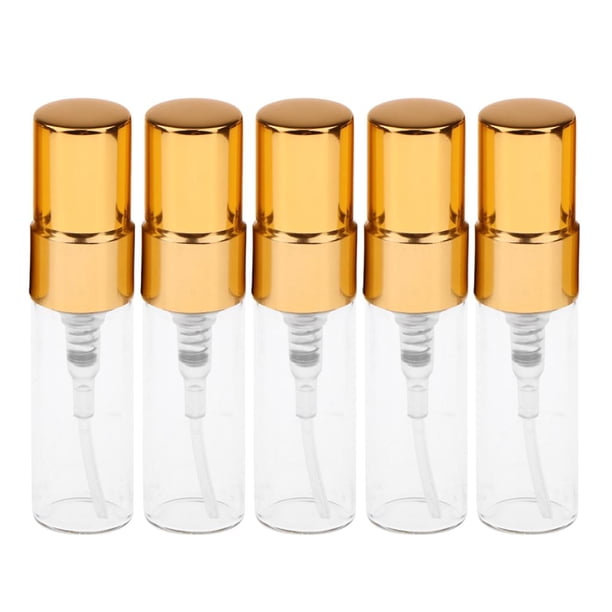 5 botellas de spray vacías rellenables de vidrio transparente de 3 ml de tamaño mini para perfume. dorado