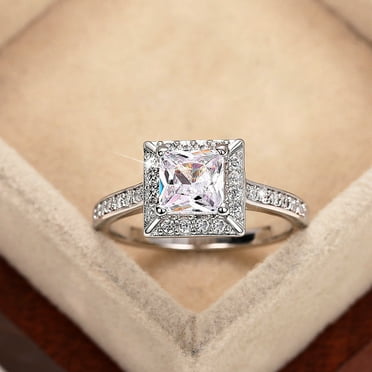 925 Sterling Silver Engagement Rings for Women Emerald Cut Solitaire Cubic Zirconia  Wedding Promise Rings for Her Wedding Band for Women