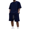 thumbnail image 2 of Men's 2 Piece Outfits Oversized Solid Color Short Sleeve Crew Neck T Shirt & Shorts Set Summer Casual Tracksuit, 2 of 5