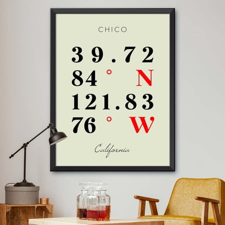 Map of Chico, California, Multiline Coordinates Colored (8x10)