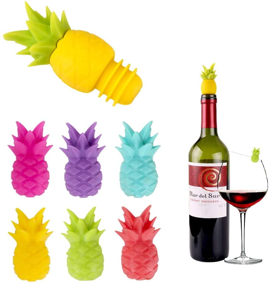 Nod Pineapple Silicone Wine Glass Charms Set of 6 Drink Markers 
