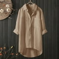 thumbnail image 2 of Seductiva Muslin Blouse Women Women's Cotton Linen Long Sleeve V Neck Elegant Shirt Tops Loose Casual Tops Plain Oversize Linen Blouse Women Shirt Blouse Long Shirt for Spring Su Cute Trendy Blouses, 2 of 9