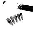 thumbnail image 5 of Pure handmade wear nail piece, high-end black camellia silver cat eye manicure, white long light luxury nails, 5 of 8