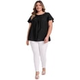 thumbnail image 2 of GRACE & GRANDEUR Blusas de Talla Grande para Mujeres con Textura Plisada y Volantes, Manga Corta, Cuello Redondo, Tops Casuales 4X Negro, 2 of 7