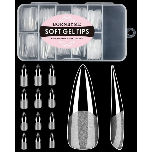 Puntas de uñas de Gel suave, Stiletto largo, 120 Uds., completa, puntas de extensión de uñas, Gel medio mate X puntas de uñas BORNBYME