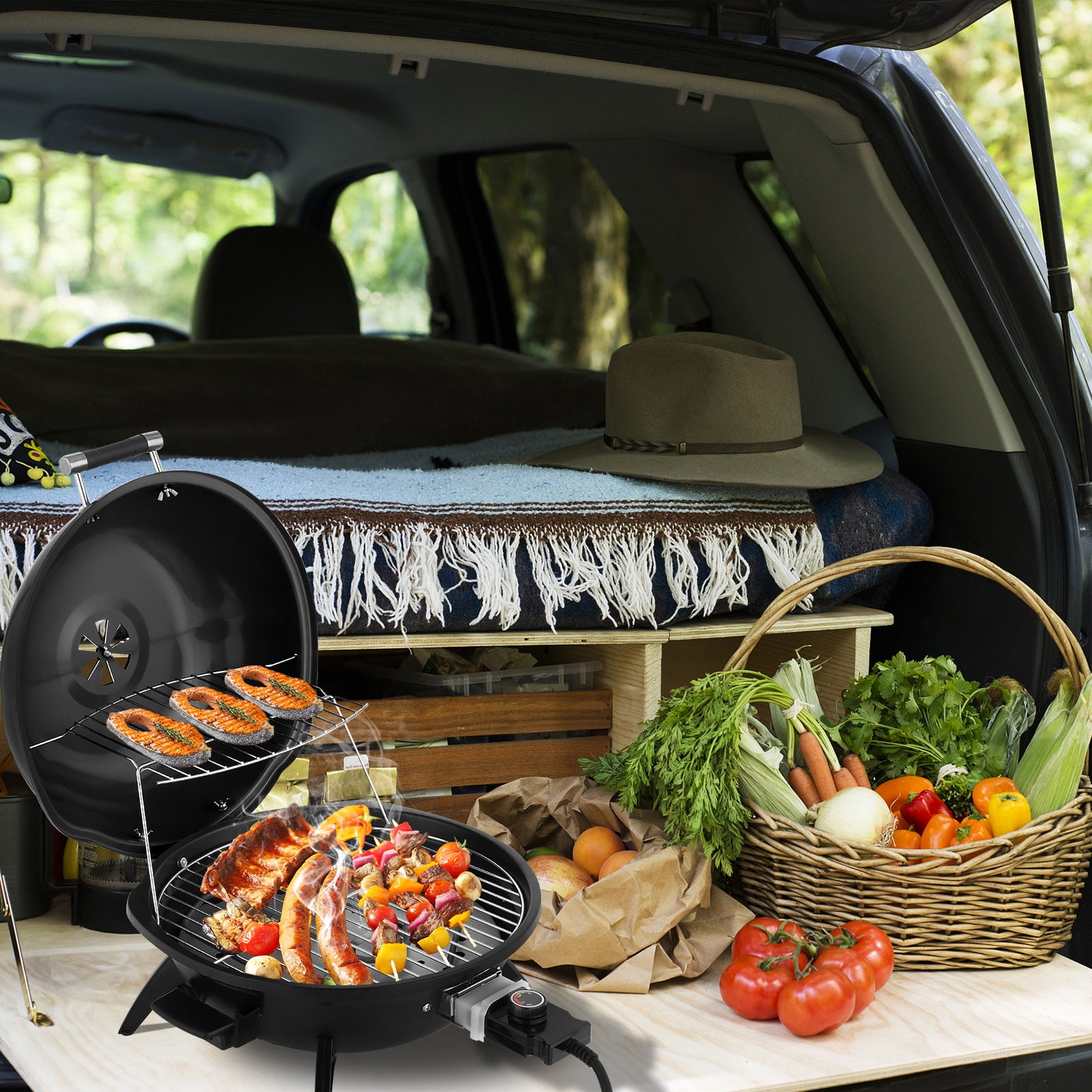 Ktaxon Electric Grill Smoker 1600W Outdoor/Indoor Grill with Removable Non-Stick Warming Rack,Black