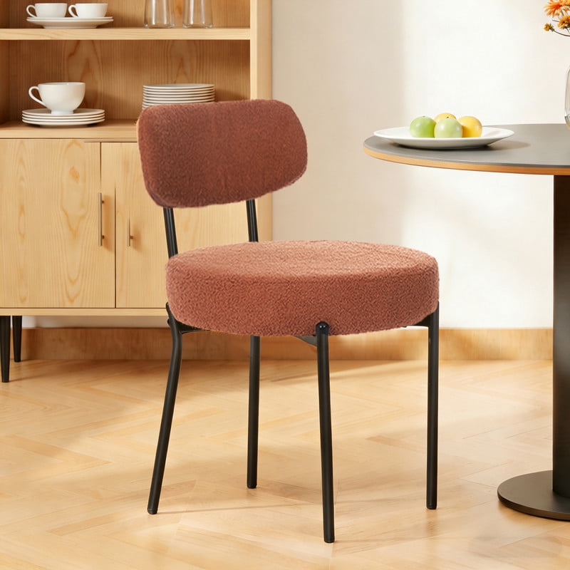 Gianna Dining Chairs Set of 2, Mid Century Modern Chair Round Upholstered Curved Backrest, Kitchen Vanity Living Room Chairs with Black Metal Legs，Orange