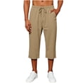 thumbnail image 2 of DODADAWANJ Mens Capri Pants Baggy Straight Leg 3/4 Capris Cotton Linen Solid Color Elastic Waist Below Knee Shorts Summer Casual Outfits Khaki L, 2 of 8