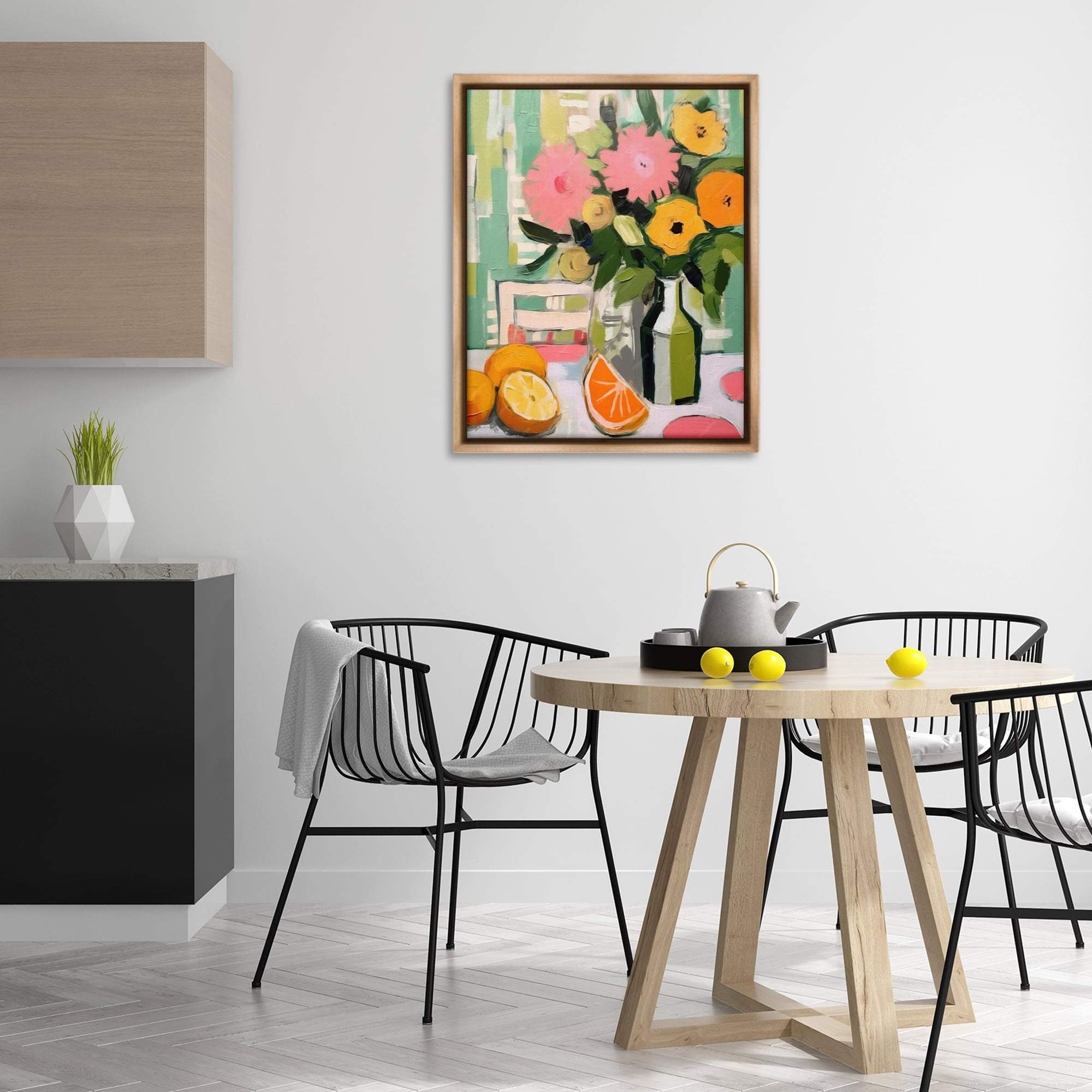 Stupell Industries Citrus Slices & Bouquet Food & Beverage Painting Brown Floater Framed Canvas Art Print Wall Art, 25 x 31