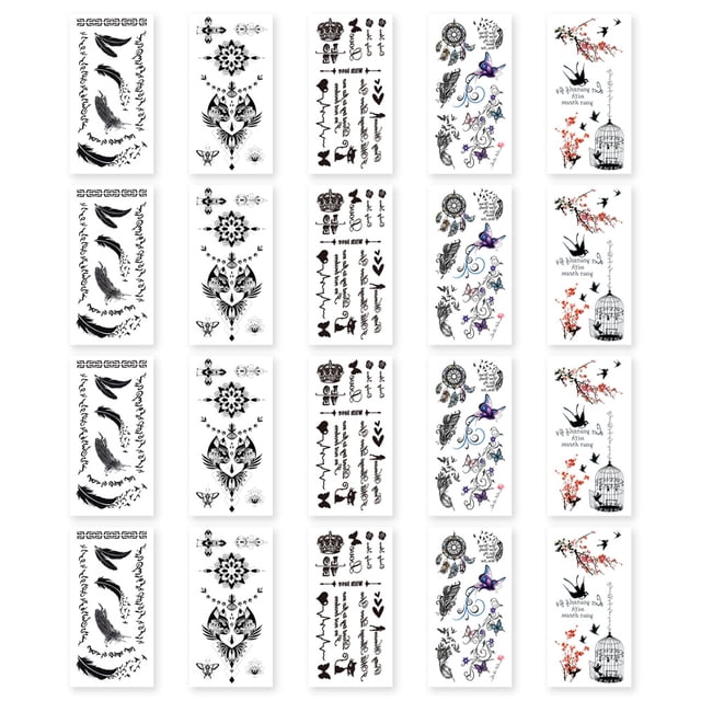 Kit de pegatinas de tatuajes temporales de 20 hojas, pegatinas de tatuaje para niñas y adultos, belleza