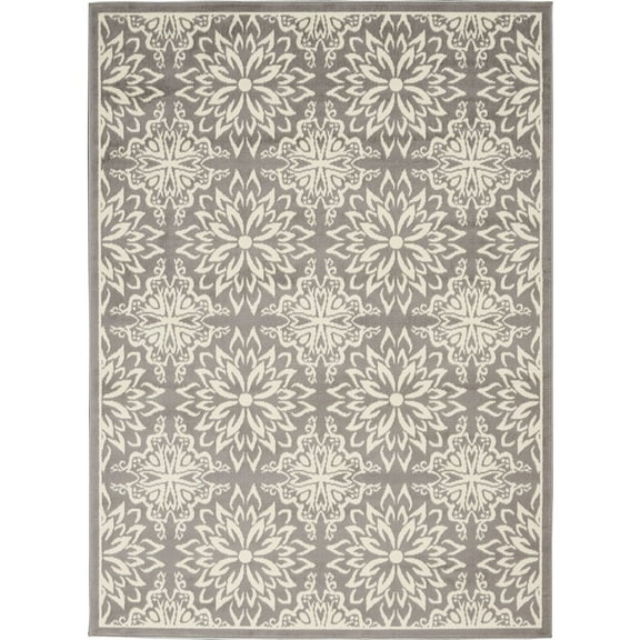 HomeRoots 4' X 6' Gray Floral Power Loom Non Skid Area Rug