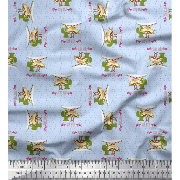 Soimoi Blue Cotton Voile Fabric Text & Tacos Food Printed Craft Fabric by the Yard 42 Inch Wide