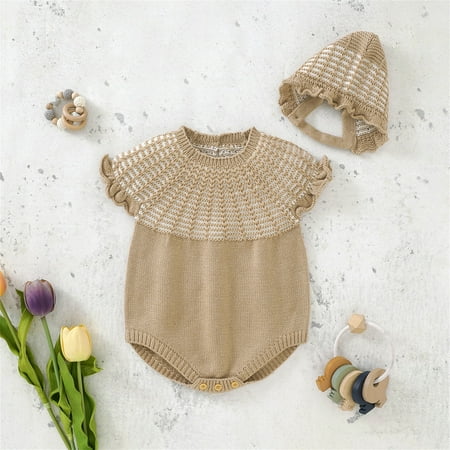 

Cathalem Clothes for Girl 18 Months Baby Knitted Romper Cotton Sleeveless Boy Girl Ruffled Zip Hoodie Toddler Girl Sweater Khaki 0-3 Months