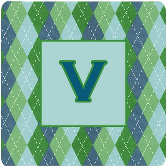 Monogram - Blue Argoyle Foam Coasters Initial Letter V, Set - 4