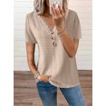 thumbnail image 4 of Camiseta holgada informal de encaje con cuello en V para mujer, camisetas de manga corta con botones de empalme, camisetas de estilo dulce para mujer, Tops elegantes de viaje 5XL 2023, 4 of 4