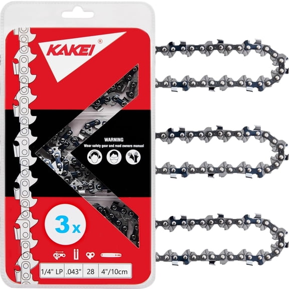 KAKEI GTA 26 - 4 Inch Chainsaw Chain 1/4" LP Pitch .043" Gauge 28 Drive Links- 3670 005 0028 / 71 PM3 28 Fits STIHL GTA 26 (3 Chains)