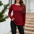 thumbnail image 5 of Womens Fall Tops Long Sleeve Rib-knit Round Neck Plain Pullover Casual T Shirts Tops for Winter Trendy 2025 (XL, Red), 5 of 7