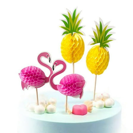 Niceauty 20Pcs Assorted Color Pineapple Flamingo Dessert Toppers Safe for Cake Decoration