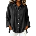 thumbnail image 2 of QSXADF Women's Button Down Shirts Cotton Linen Tops Point Collar Long Sleeve Solid Button Front Shirt For Office Casual Women's Fall Winter Tops, 2 of 6