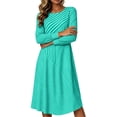 thumbnail image 4 of Karymi Diagonal & Vertical Stripe Patchwork Crew Neck Long Sleeve Midi Dress, Elastic Cuff Side Slit Loose Flowy Casual Daily Sundress Maxi Dresses for Women, 4 of 7
