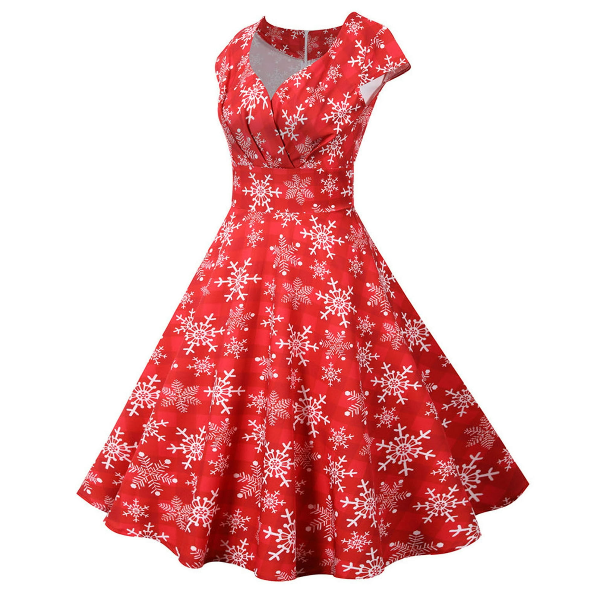 Black Friday Deals 2022 TopLLC Womens Christmas Dresses Short Sleeve V Neck Christmas 1950s Housewife Evening Party Prom Dress Casual Flared Midi Dress Christmas Gifts for Women Walmart