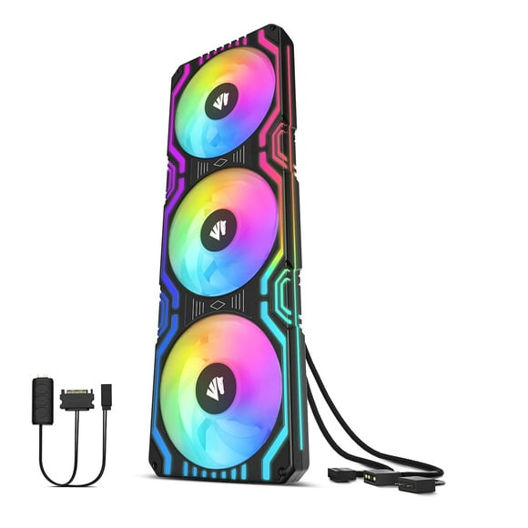 Asiahorse Matrix-Black 56 Addressable LEDs RGB Fans, 360MM All-in-One Square Frame Integrated RGB Case Fan with MB Sync/Analog Controller, PWM Control Fan for Comput