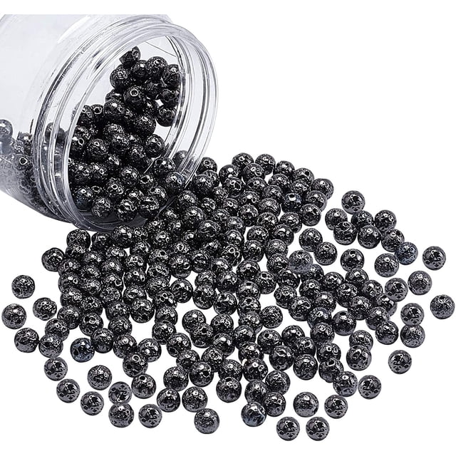 305 cuentas de lava natural galvanizadas de 6 mm, redondas, para pulseras, collares y joyas.