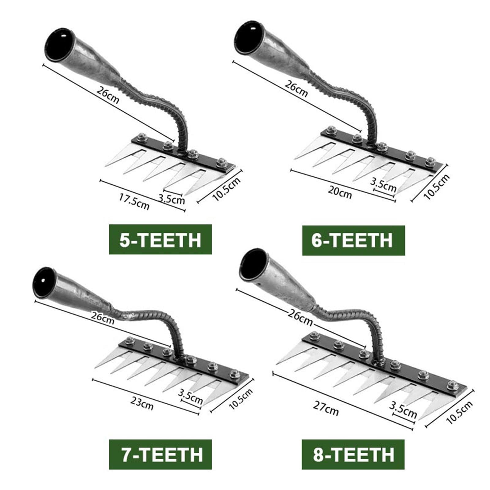 Weeder Rake, Removable Manganese Steel Weeding Tilling Loosening Grass Raking Tool with 7 Teeth, for Garden Yard Lawn Farm - Silver